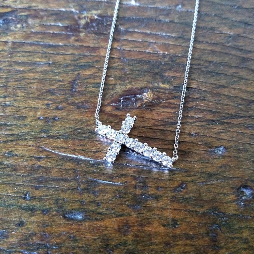 Side Cross Diamond 💎 Silver Necklace and Side Cross Bracelet
